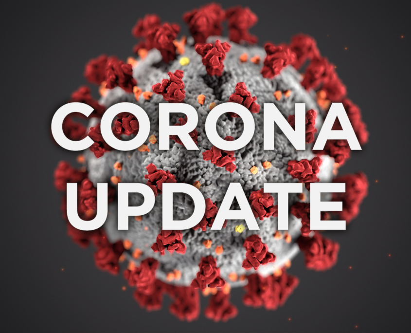 3D visualisatie coronavirus met opschrift corona update